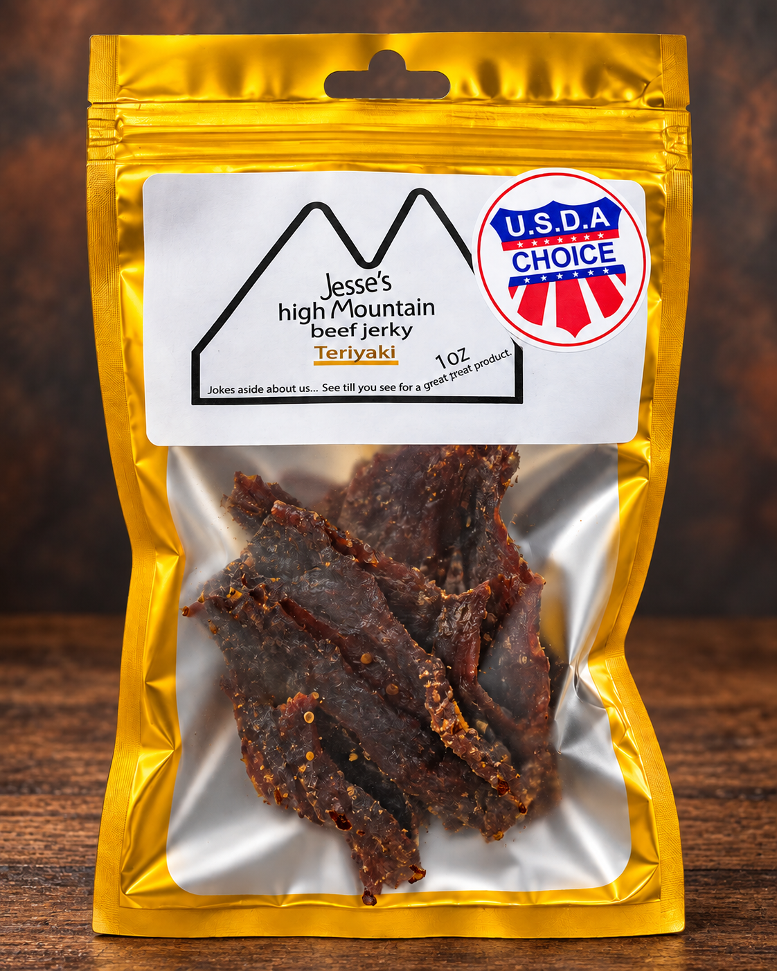 Teriyaki clear-front beef jerky package